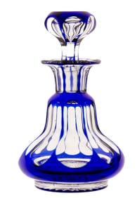 Adorable Tiny Cobalt to Clear Cut Glass Cologne Bottle Perfume