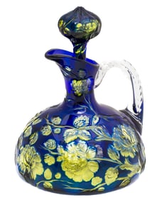 A Most Incredible Stevens & Williams Cobalt, Clear, Citron Cut Glass Engraved Decanter