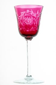 Nice Dorflinger Cranberry to Clear American Brilliant Cut Glass Rock Crystal Hock Wine