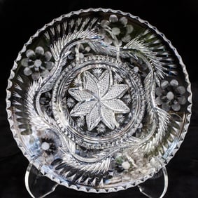 Unique Libbey Cut & Engraved American Brilliant Period Cut Glass Dip Plate