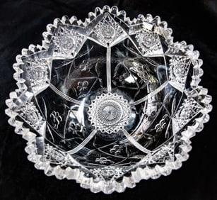 Incredible Extra Heavy Sinclaire American Brilliant Period Cut Glass Engraved Bowl