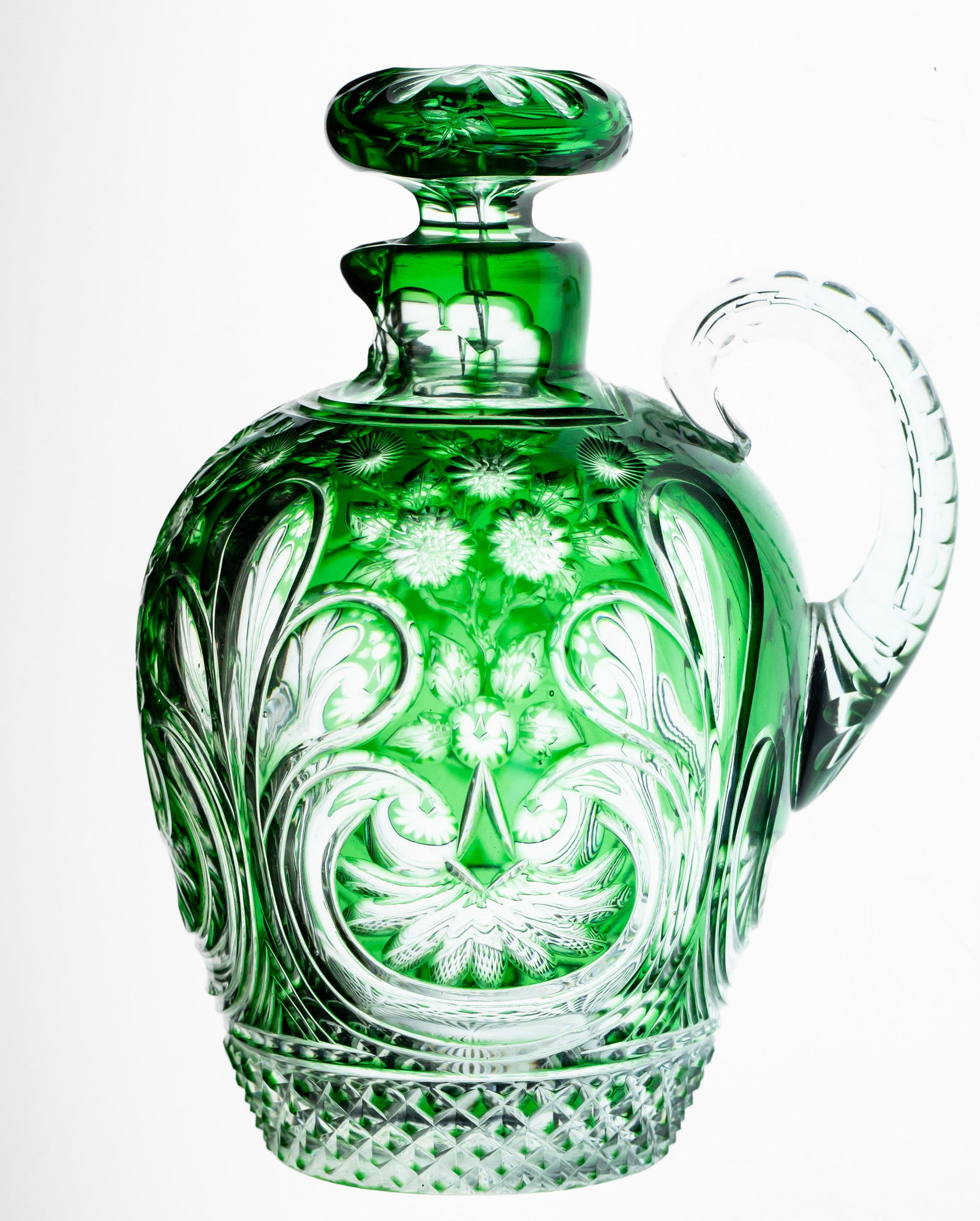 Spectacular Miniature Stevens & Williams Great to Clear Cut Glass Decanter Whisky Bottle: This very special piece is likely a one-off from the masters of color - Stevens & Williams. It's a miniature whisky bottle cut and engraved in a "finger" design. Somehow the tiny stopper is fully done