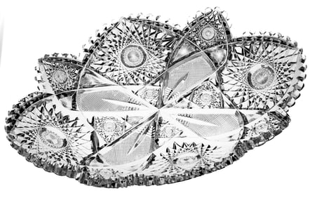 Extremely Rare Hawkes Valencian American Brilliant Cut Glass Ice Cream Platter Tray