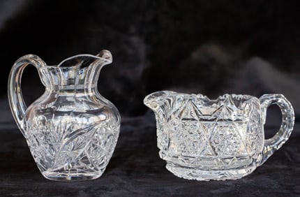 Pair of American Brilliant Period Cut Glass Creamers 1 Egginton