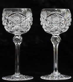 Extraordinary Pair of J. Hoare Champion Brilliant Period Cut Glass Hock Wines