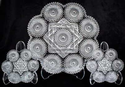 Incredible, Huge Meriden Star American Brilliant Cut Glass Ice Cream Set