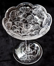 Elegant Libbey Cherries American Brilliant Cut Glass Engraved Intaglio Compote