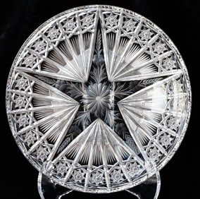 Beautiful Tuthill Star & Cosmos American Brilliant Cut Glass Engraved Plate