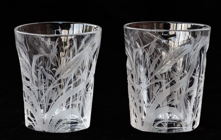 Pair of Libbey Wheat American Brilliant Period Cut Glass Whiskey Shot Glasses