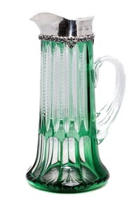 Gorgeous Mt. Washington Green to Clear American Brilliant Period Cut Glass Silver Topped Pitcher
