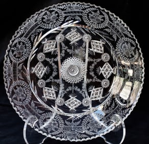 Beautiful Libbey American Brilliant Period Cut Glass Engraved Tray
