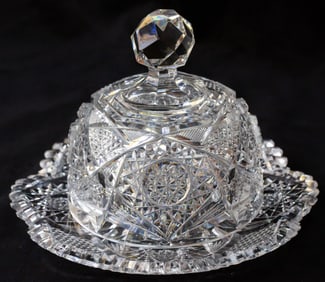Cute American Brilliant Period Cut Glass Crystal Covered Butter Dish