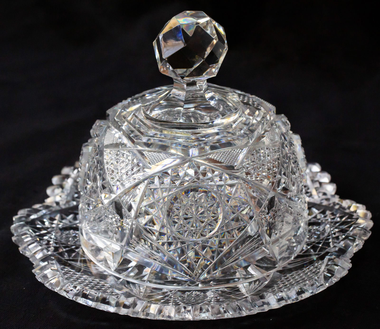 Cute American Brilliant Period Cut Glass Crystal Covered Butter Dish: Nice covered butter dish.