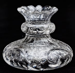 Wow! Incredible Miniature Rock Crystal Brilliant Period Cut Glass Engraved Flower Center.