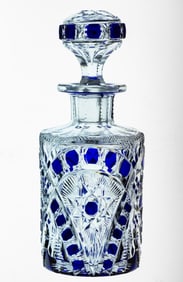 Beautiful Baccarat Cobalt to Clear Brilliant Period Cut Glass Cologne Bottle