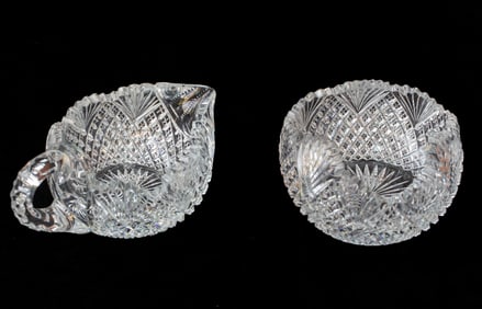 Elegant Hawkes Strawberry Diamond Fan American Brilliant Cut Glass Cream & Sugar