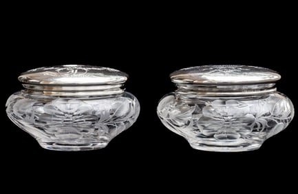 Beautiful Tuthill and Gorham Sterling Silver American Brilliant Cut Glass Set Powder Hair Receiver