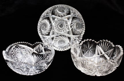 Lot of 3 American Brilliant Period Cut Glass Bowls