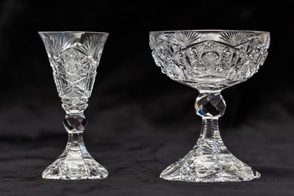 Pair of Libbey Wedgemere American Brilliant Cut Glass Champagne Glass Sherry Glass