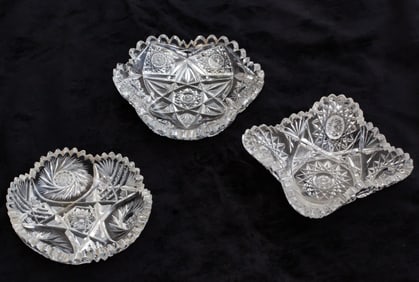 Group of 3 American Brilliant Cut Glass Items Small Dishes Fry & Egginton