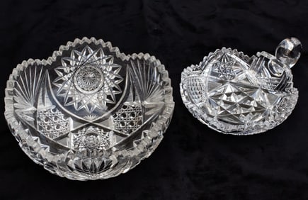 Group of 2 Pieces of American Brilliant Period Cut Glass - Bowl and Nappy