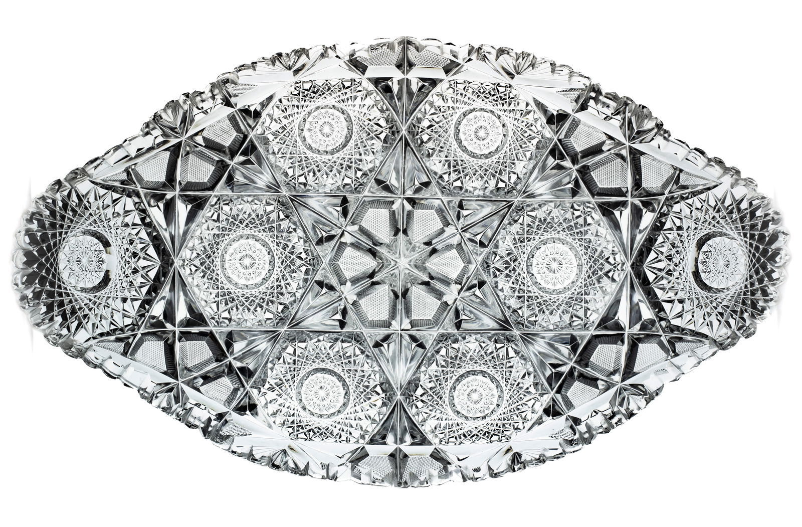 Beautiful Libbey Stratford American Brilliant Period Cut Glass Ice Cream Tray: Fantastic example of Libbey's early Stratford design. Stratford always features the deepest cutting on the clearest blanks and in my opinion is terribly underrated. This is one of the largest pieces I