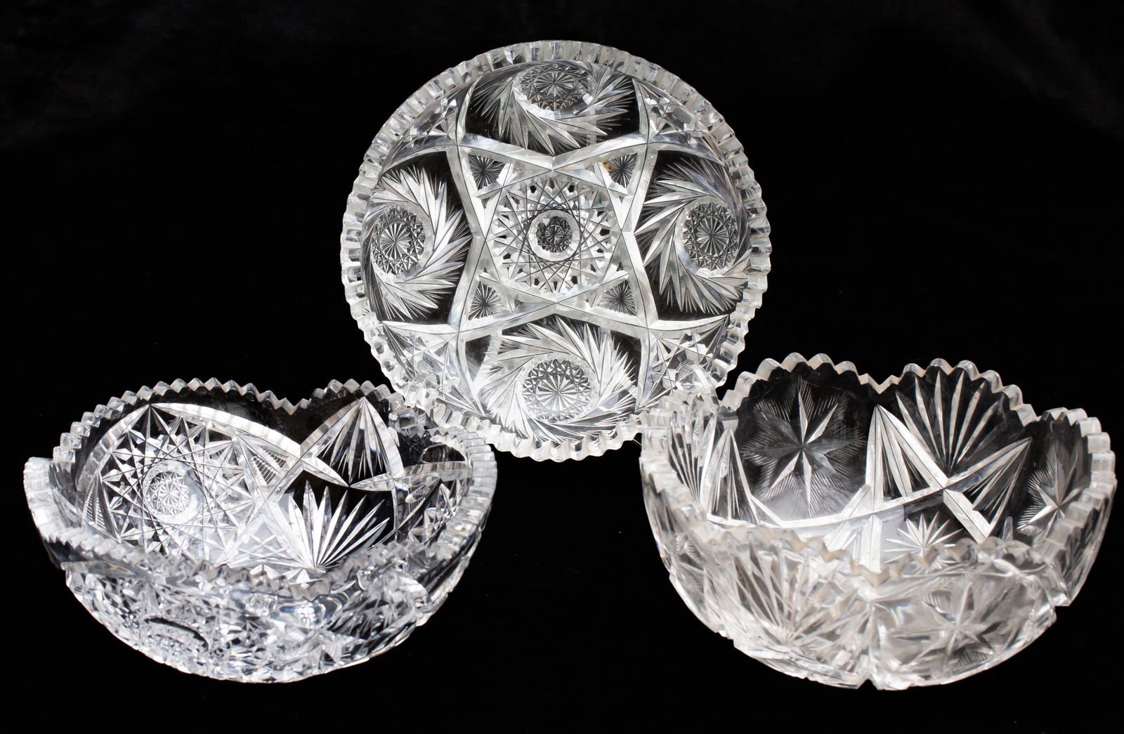 Lot of 3 American Brilliant Period Cut Glass Bowls (1 of 5)