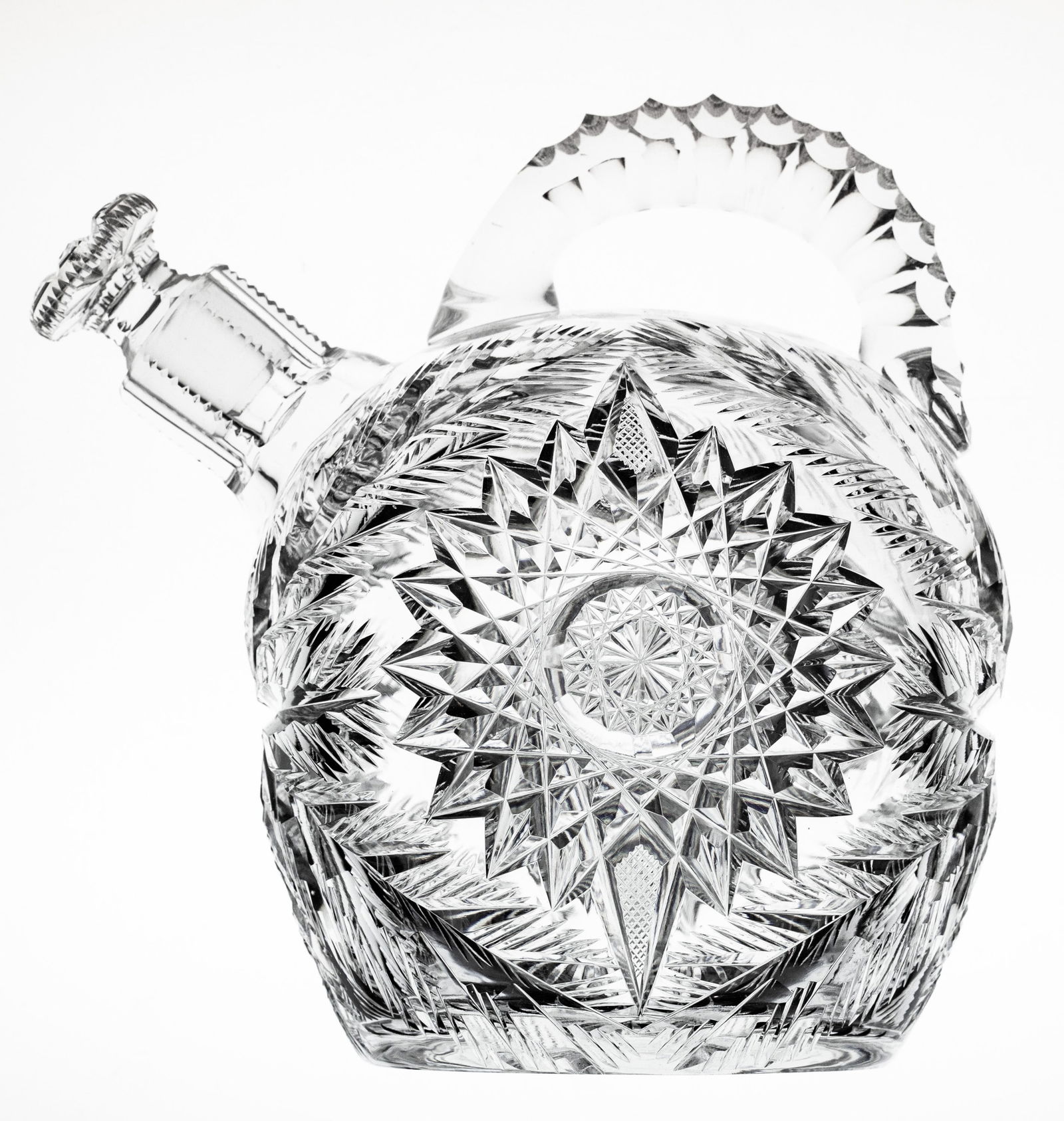 Rare William C. Anderson Mary American Brilliant Period Cut Glass Rum Jug Whisky: This is an incredibly well done rum jug by William C. Anderson in their Mary design. Mary is one of the handful of designs that were patented under William Anderson's American Cut Glass Company. It fe