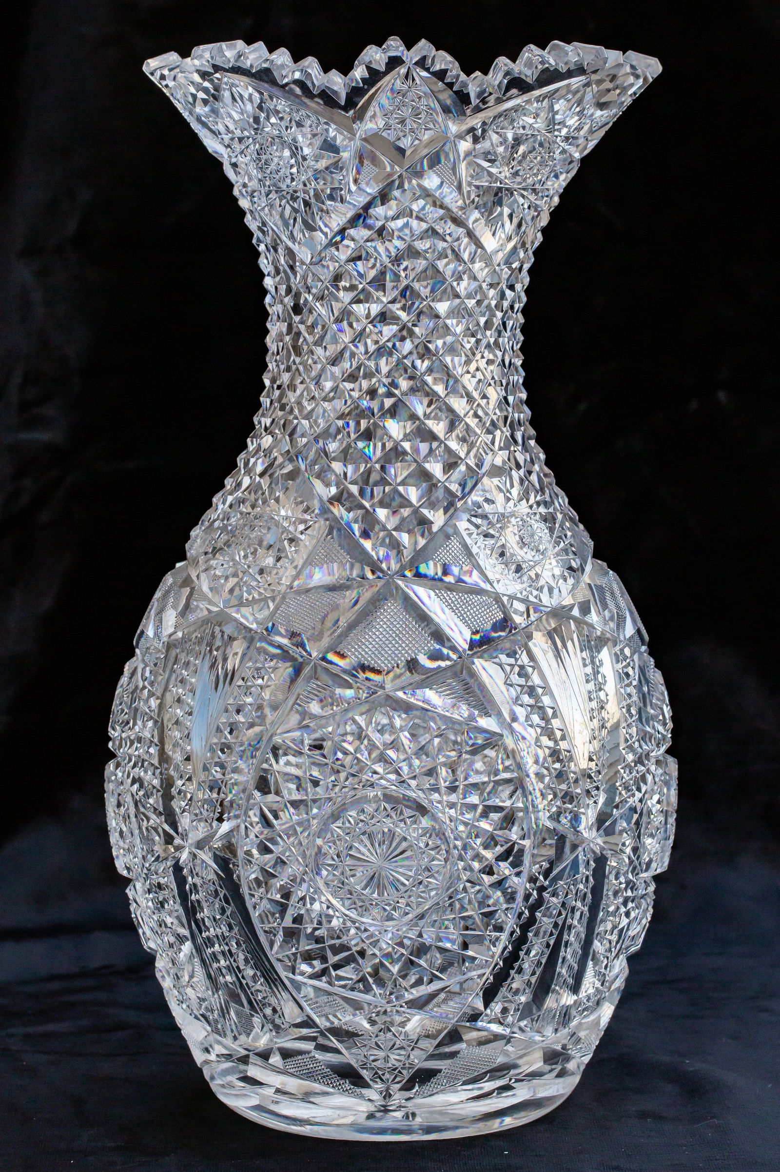 Massive J. Hoare? American Brilliant Period Cut Glass Bulbous Vase 14 pounds! (1 of 11)