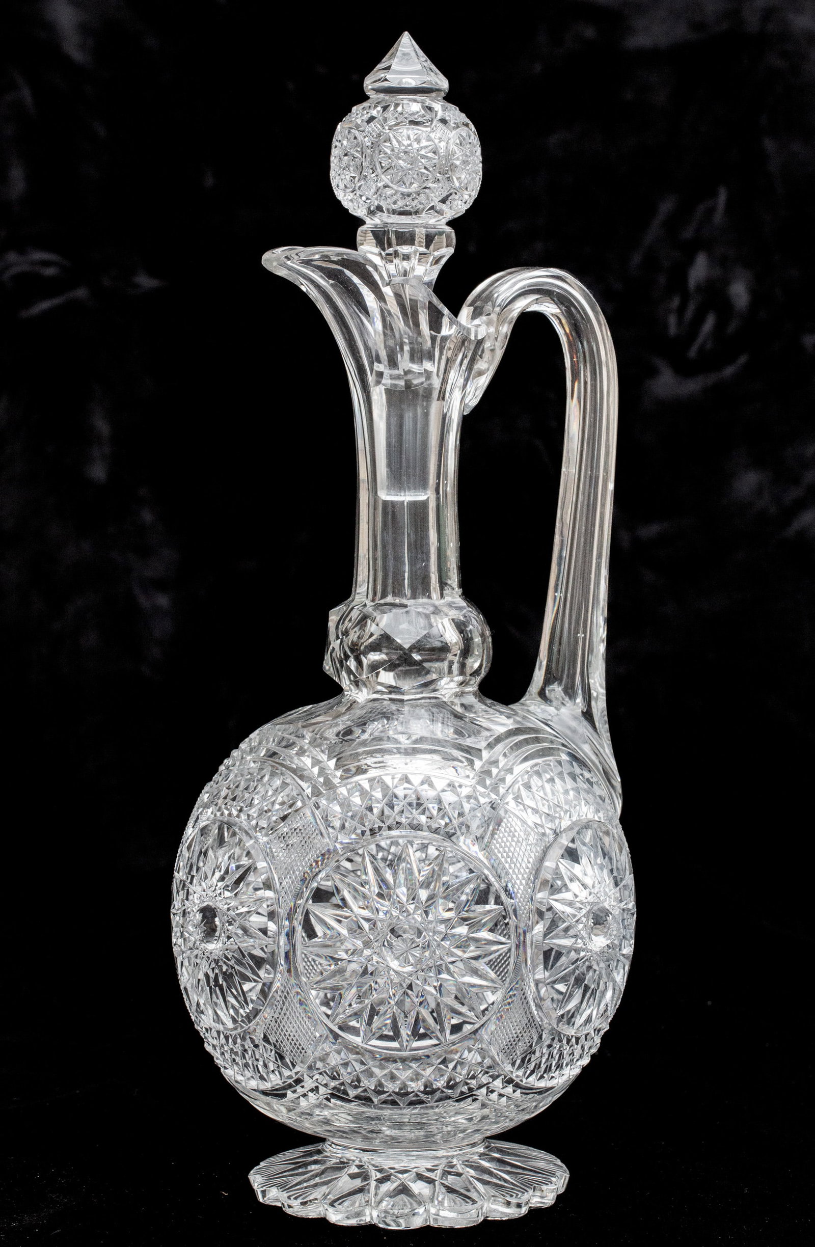WOW - J. Hoare? American Brilliant Period Cut Glass Decanter w Pattern Stopper: Well here's something I haven't seen before. The design on this incredible decanter certainly seems like it was cut by J. Hoare with much of their styling in every motif. The bulbous body of the decan