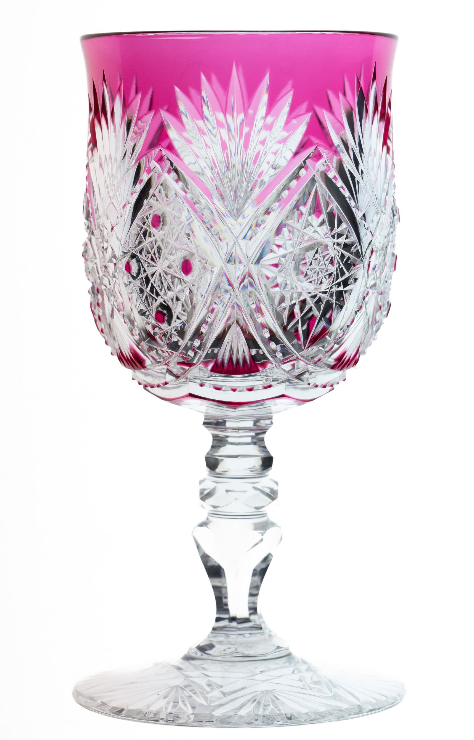 Incredibly Rare Straus La Rabid Cranberry Cut to Clear American Brilliant Cut Glass Wine Stem (1 of 7)