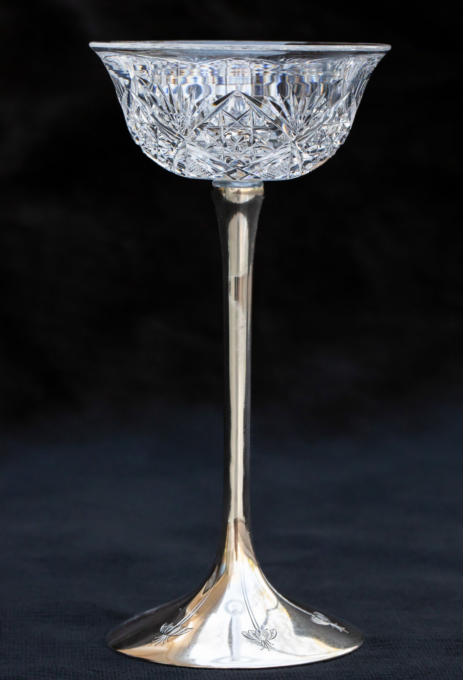 Dorflinger Shreve Sterling Silver American Brilliant Cut Glass Crème De Menthe Glass (1 of 5)