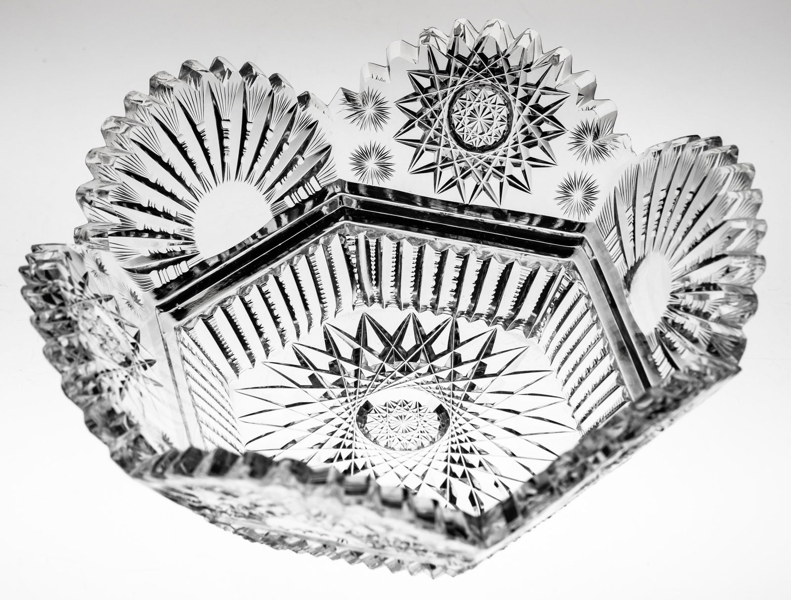 Unique Sunrise/Sunset American Brilliant Period Cut Glass Straight Sided Bowl (1 of 5)