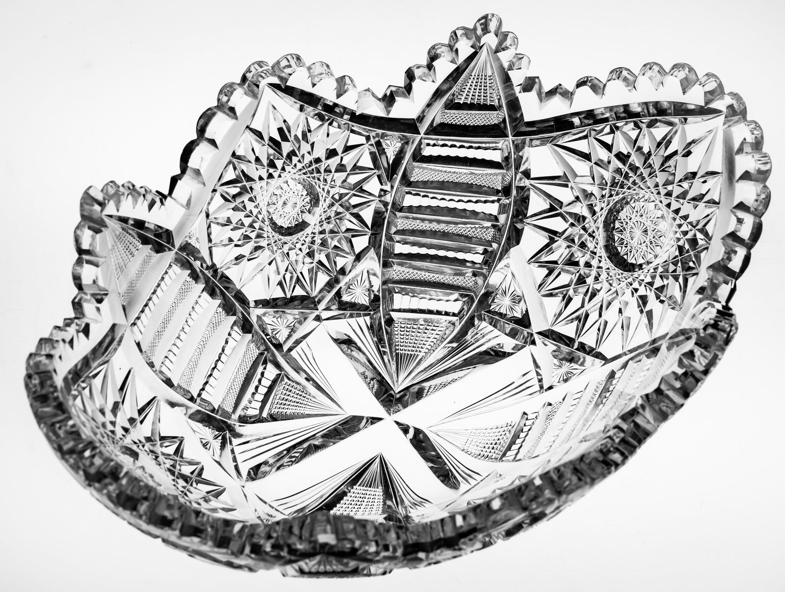 Best Blank Libbey Senora American Brilliant Cut Glass Orange Bowl: I remember the day my Dad brought home this orange bowl cut in Libbey's Senora. Despite the large chip on the rim, he was enamored with just how clear the blank was and he was absolutely right - one o