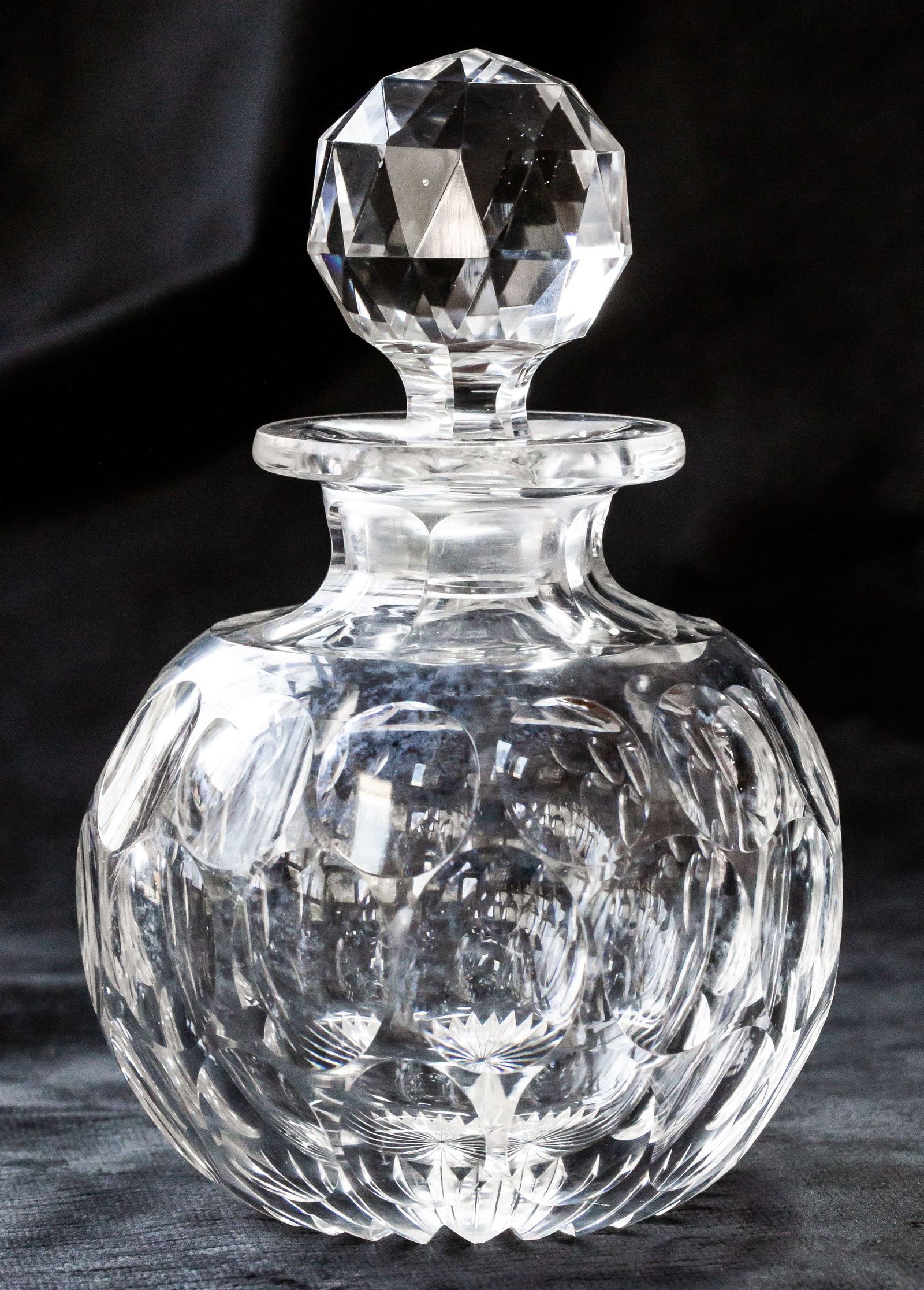 Early American Brilliant Period Cut Glass Cologne Perfume Bottle with Clear Punties: This cologne is completely covered with clear punties showcasing the clarity of this blank. Reminds me of early Mt. Washington or Dorflinger work.