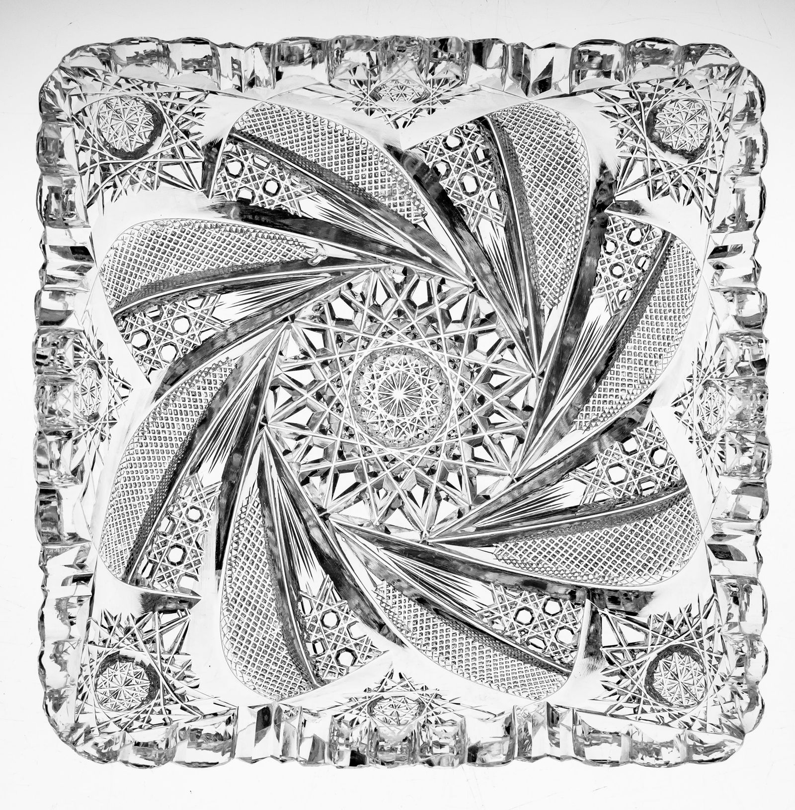 Cut Elmira No. 15 1/2 Comet American Brilliant Period Cut Glass Plate: This cute plate was cut in Elmira's swirling 15 1/2 design.