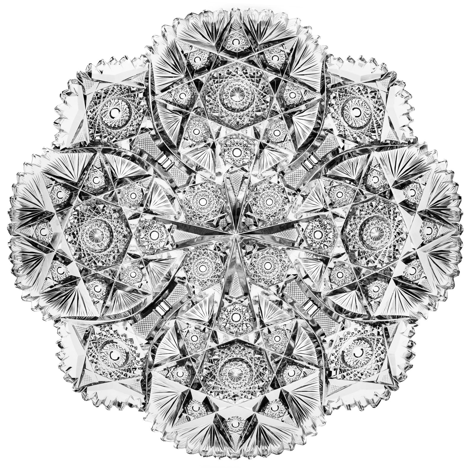 Unreal William C. Anderson Samantha American Brilliant Period Cut Glass Tray Plate: This unusually large platter was cut by the American Cut Glass Co. and designed by William C. Anderson in his Samantha design. It is signed with a star in a circle denoting this blank is from Libbey.