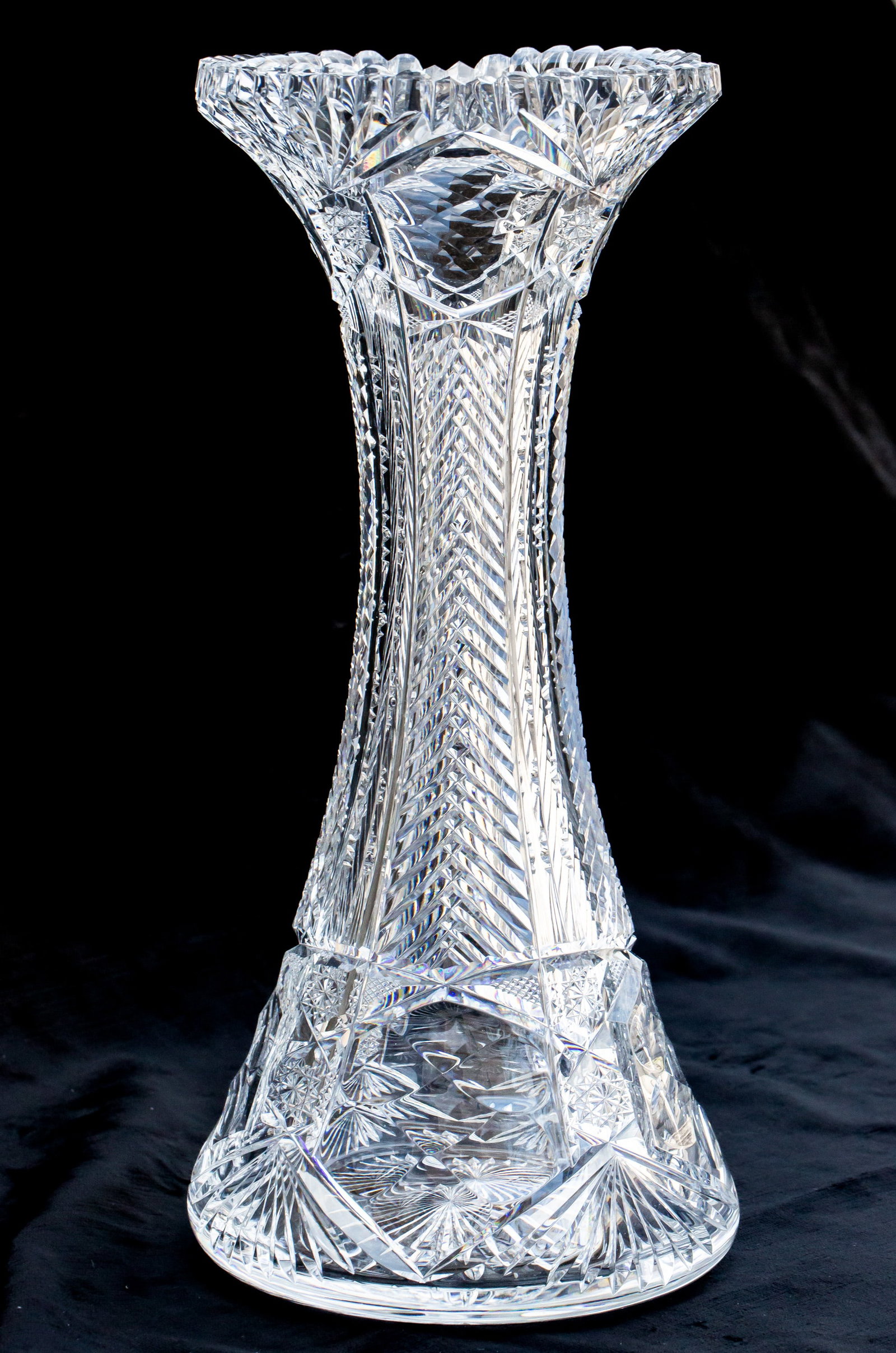 Impressive American Brilliant Period Cut Glass Corset Vase with Herringbone & Honeycomb Cutting (1 of 8)