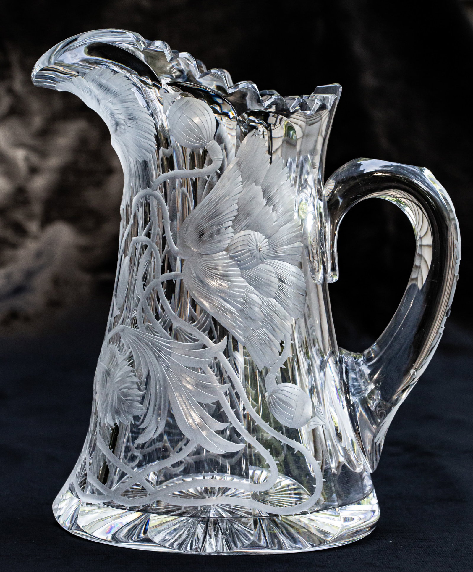 Gorgeous Libbey Intaglio Poppy American Brilliant Period Cut Glass Pitcher (1 of 13)