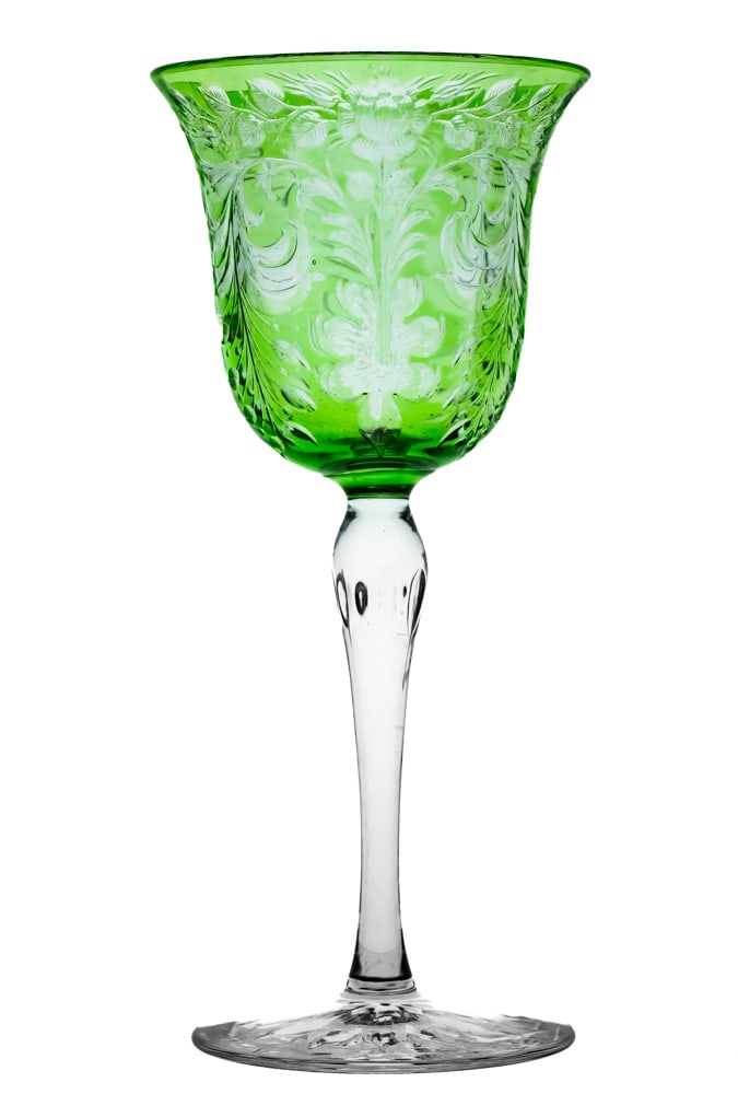 Unusual Hawkes Rock Crystal American Brilliant Period Cut Glass Green to Clear Hock Wine (1 of 4)