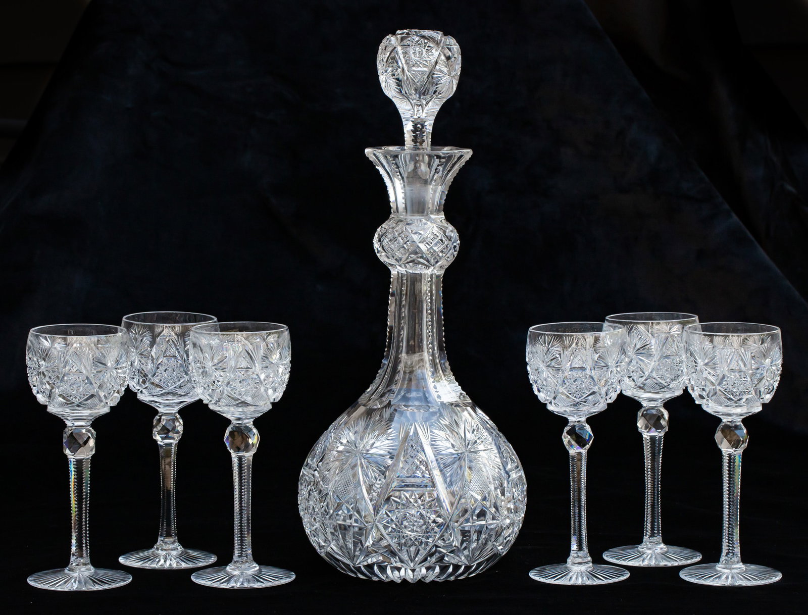 Rarities Anderson Fredericka American Brilliant Period Cut Glass Decanter Set (1 of 12)