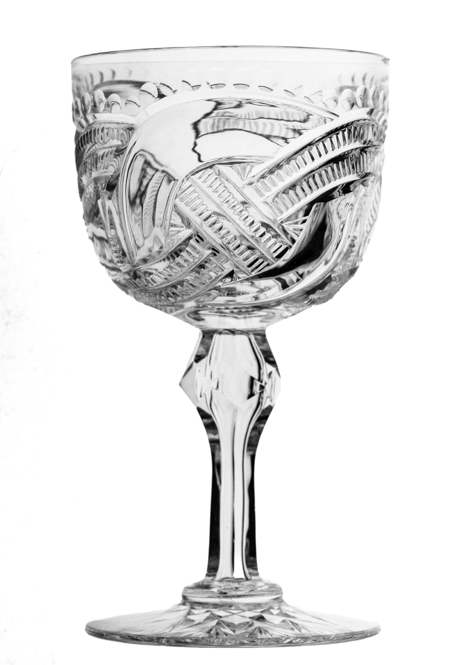 Exceptional Rare J. Hoare Wedding Ring Variant Brilliant Cut Glass Wine Stem (1 of 9)