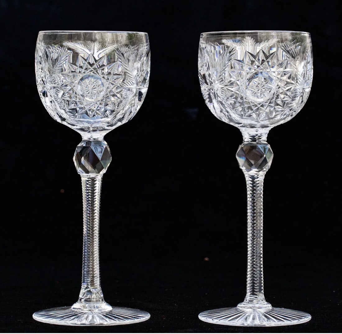 Hard to Find Pair of William C. Anderson Mary American Brilliant Cut Glass Hock Wines (1 of 5)
