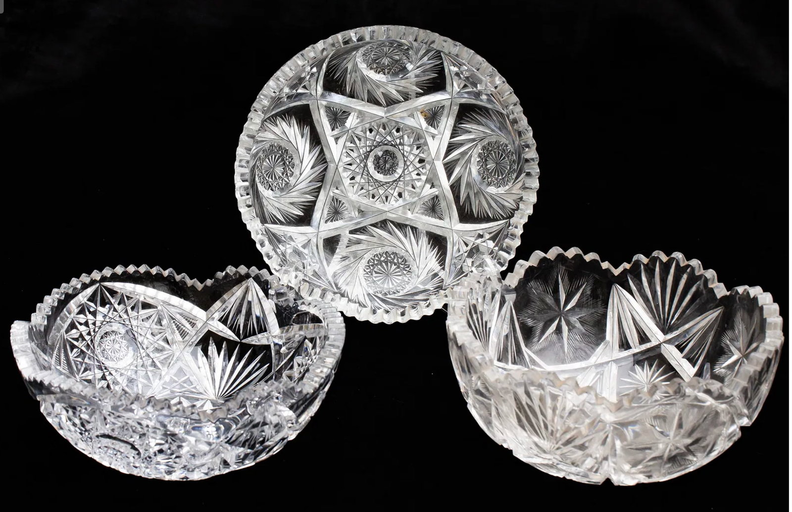 Lot of 3 American Brilliant Period Cut Glass Bowls (1 of 5)