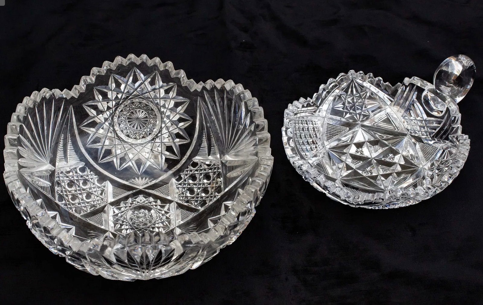 Group of 2 Pieces of American Brilliant Period Cut Glass - Bowl and Nappy: Nice bowl and nappy - resembles J. Hoare's work.