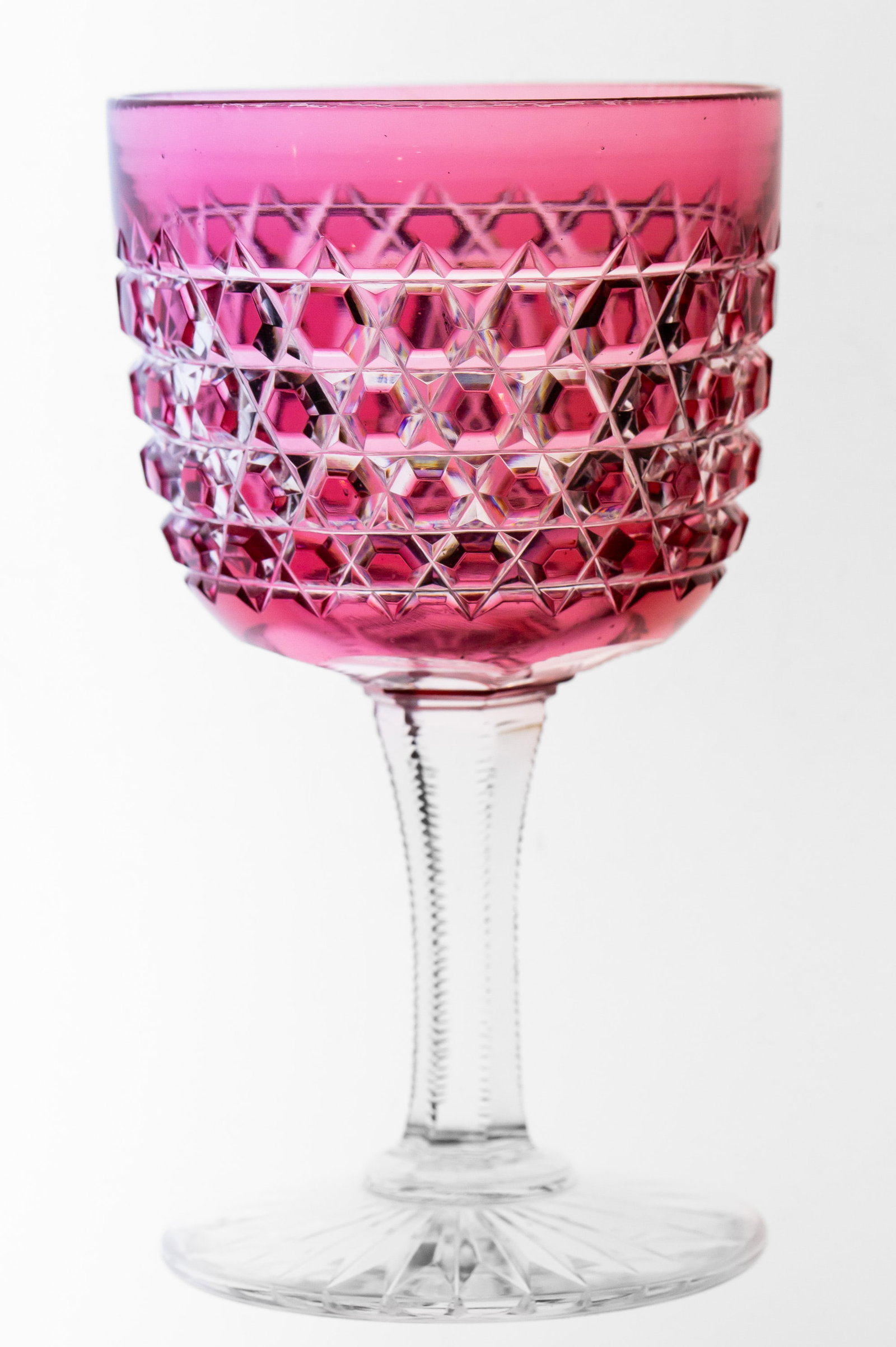 Dorflinger Hobnail Cranberry to Clear American Brilliant Cut Glass Wine Stem (1 of 3)