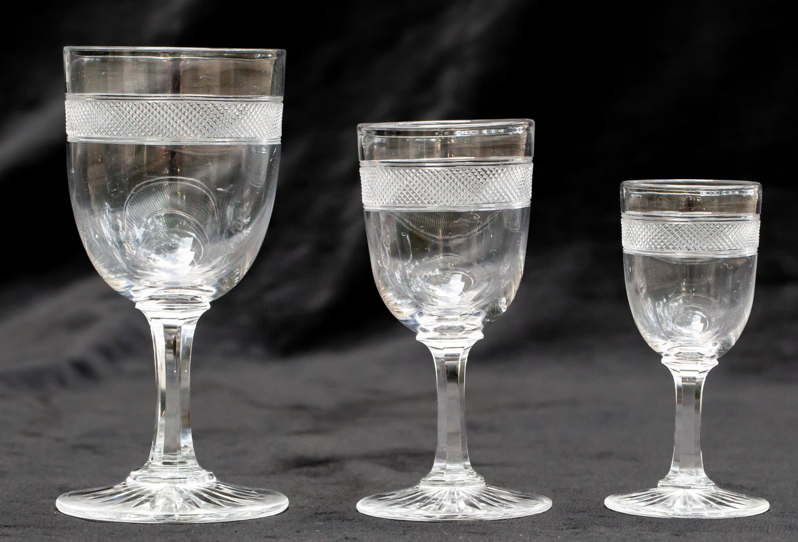 3 Boston & Sandwich Early Cut Glass Stemware Wine Glasses Cordial (1 of 3)