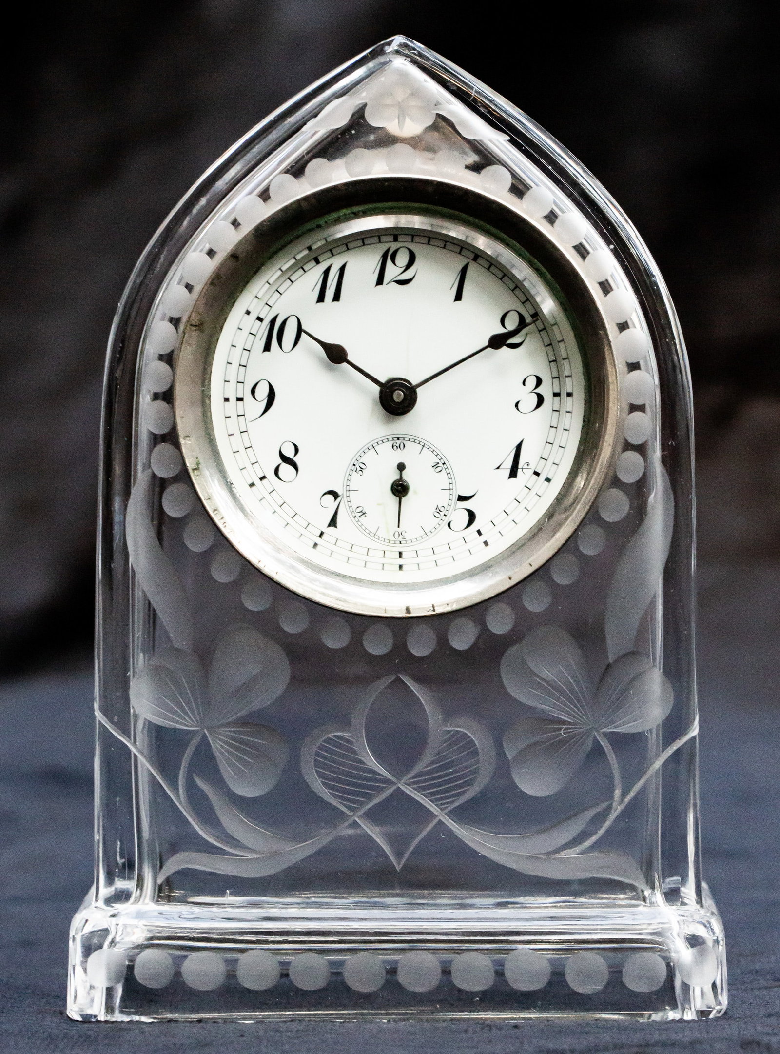 Neat Sinclaire Engraved Clover American Brilliant Period Cut Glass Clock (1 of 4)