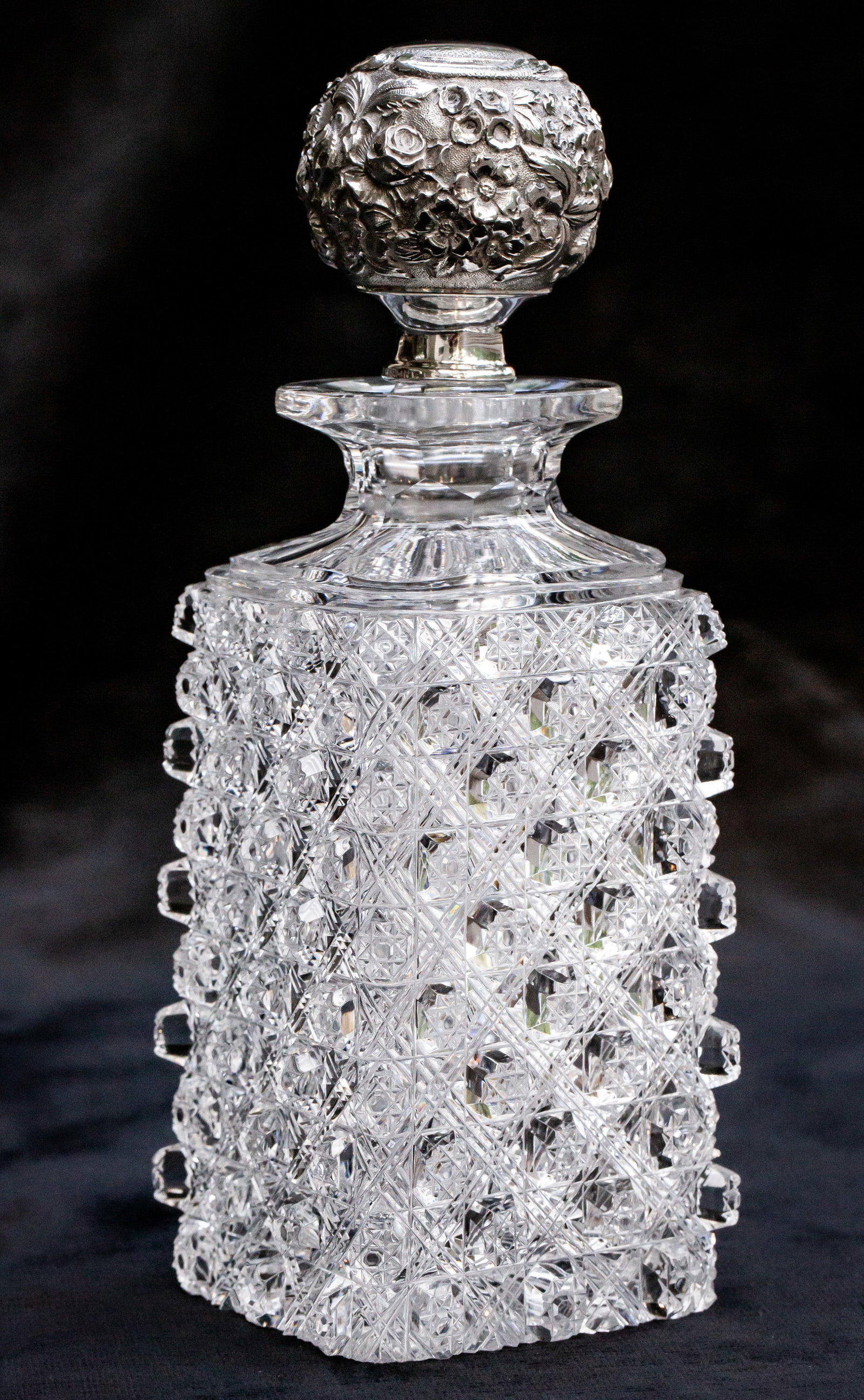 Incredible Triple Miter Trellis American Brilliant Cut Glass Cordial Decanter w/ Sterling Silver (1 of 6)