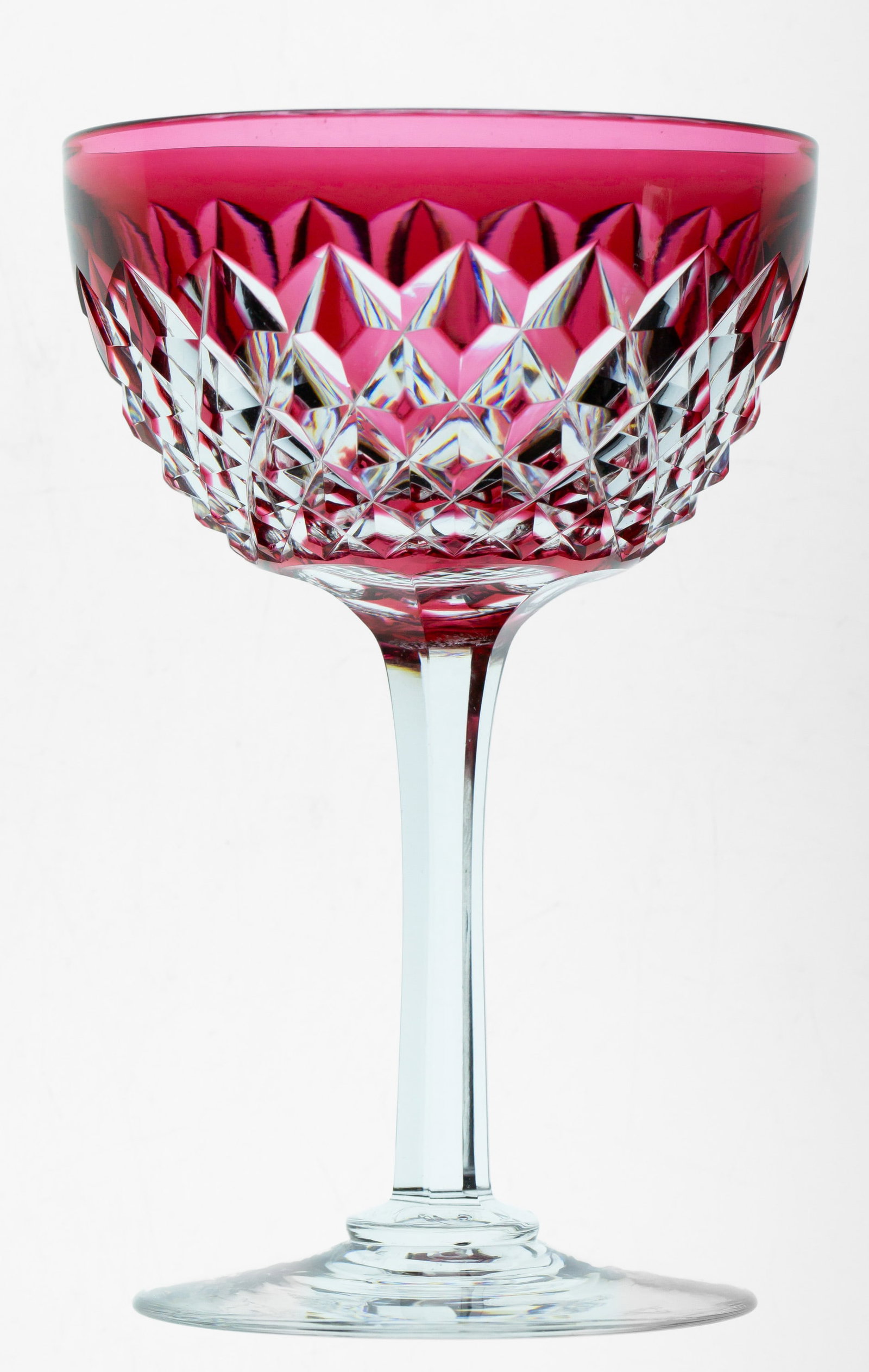 Deeply Cut Brilliant Cut Glass Cranberry to Clear Wine Glass (1 of 2)